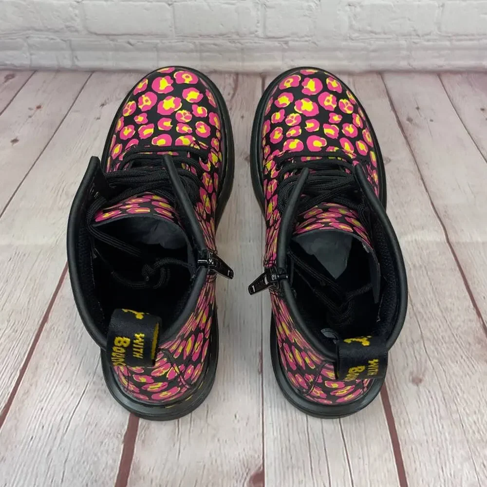 Dr. Martens 1460 Pink Leopard Hydro Leather Lace Up Boots Girls Youth Size 3